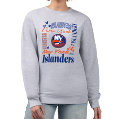 New York Islanders G-III 4Her by Carl Banks Women's Collage Graphic Fleece Long Sleeve Pullover Sweatshirt Heather Gray