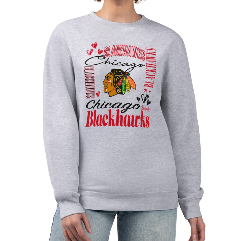 Chicago Blackhawks G-III 4Her by Carl Banks Women's Collage Graphic Fleece Long Sleeve Pullover Sweatshirt Heather Gray