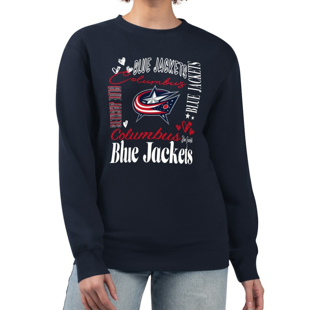 Columbus Blue Jackets G-III 4Her by Carl Banks Women's Collage Graphic Fleece Long Sleeve Pullover Sweatshirt Navy