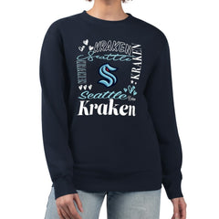 Seattle Kraken G-III 4Her by Carl Banks Women's Collage Graphic Fleece Long Sleeve Pullover Sweatshirt Deep Sea Blue