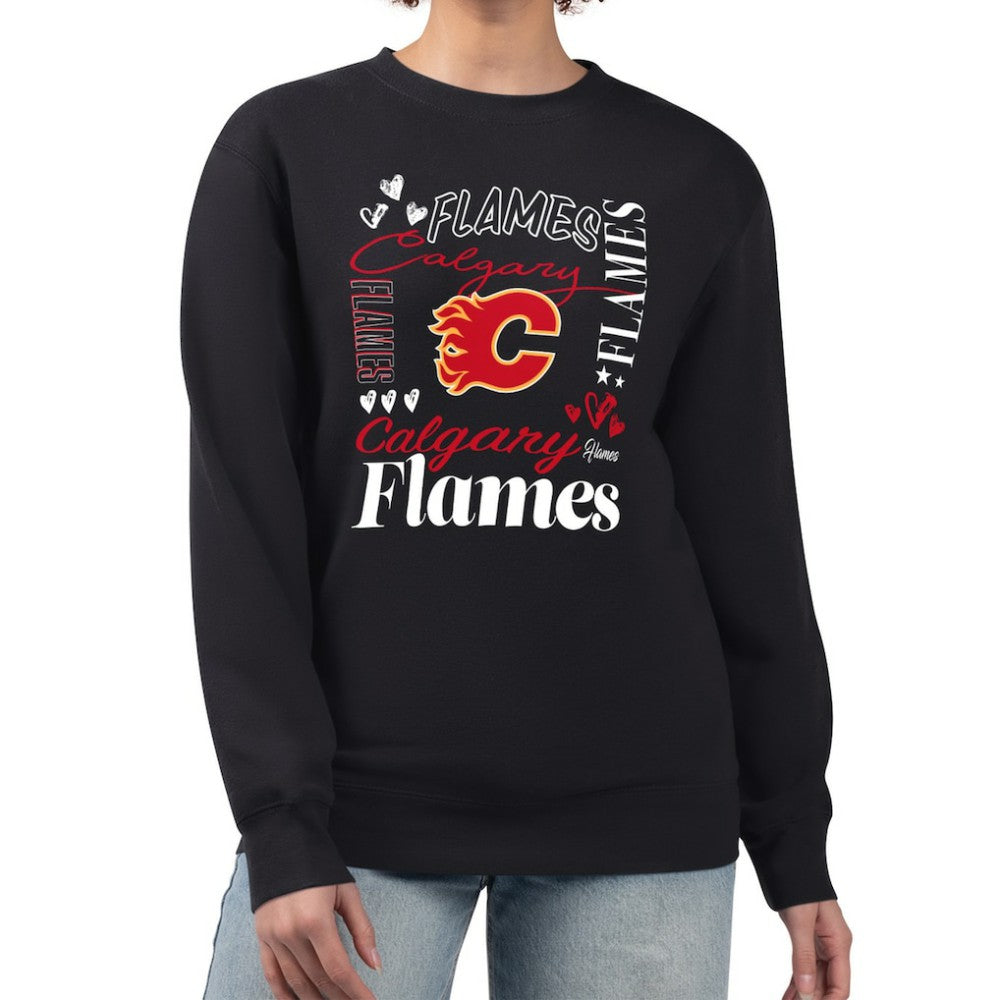 Calgary Flames G-III 4Her by Carl Banks Women's Collage Graphic Fleece Long Sleeve Pullover Sweatshirt Black