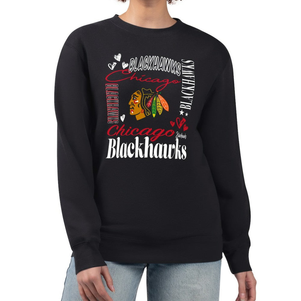 Chicago Blackhawks G-III 4Her by Carl Banks Women's Collage Graphic Fleece Long Sleeve Pullover Sweatshirt Black