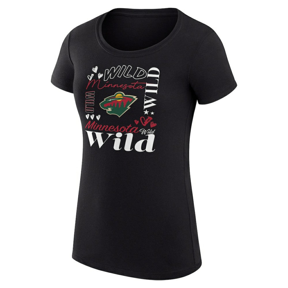 Minnesota Wild G-III 4Her by Carl Banks Women's Super-Slim Fit Lightweight Collage Team Graphic T-Shirt Black