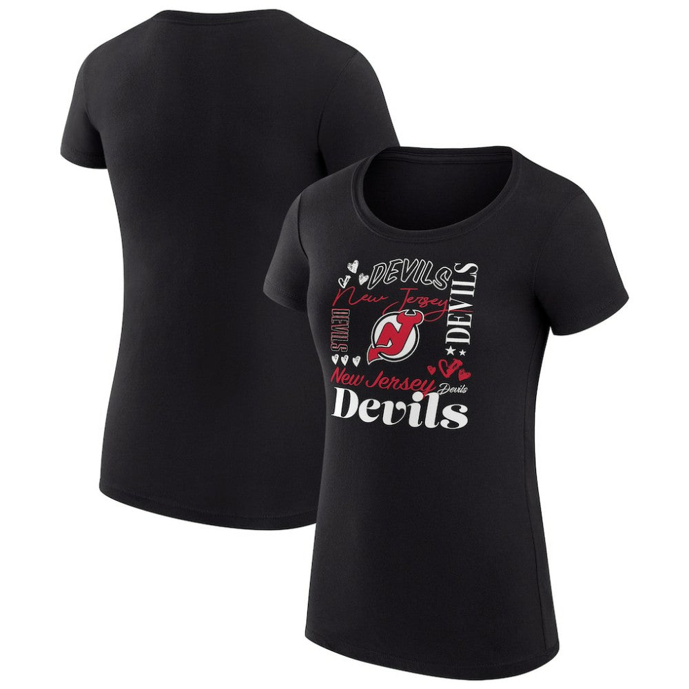 New Jersey Devils G-III 4Her by Carl Banks Women's Super-Slim Fit Lightweight Collage Team Graphic T-Shirt Black