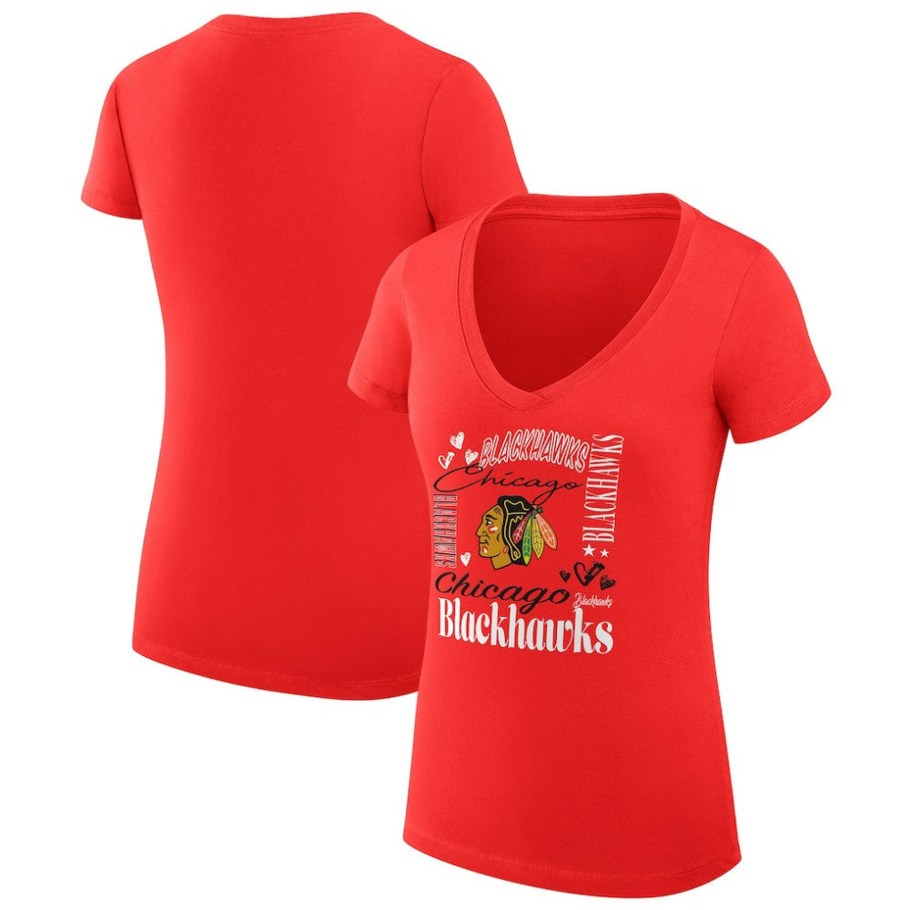 Chicago Blackhawks G-III 4Her by Carl Banks Women's Super-Slim Fit Lightweight Collage Team Graphic T-Shirt Red