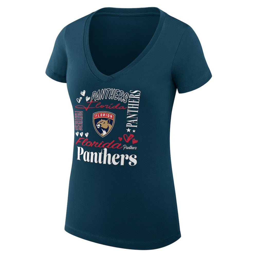 Florida Panthers G-III 4Her by Carl Banks Women's Super-Slim Fit Lightweight Collage Team Graphic T-Shirt Navy