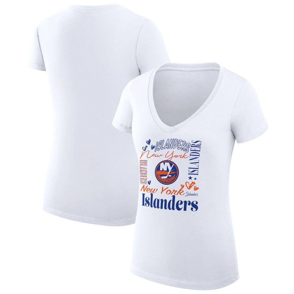 New York Islanders G-III 4Her by Carl Banks Women's Super-Slim Fit Lightweight Collage Team Graphic T-Shirt White