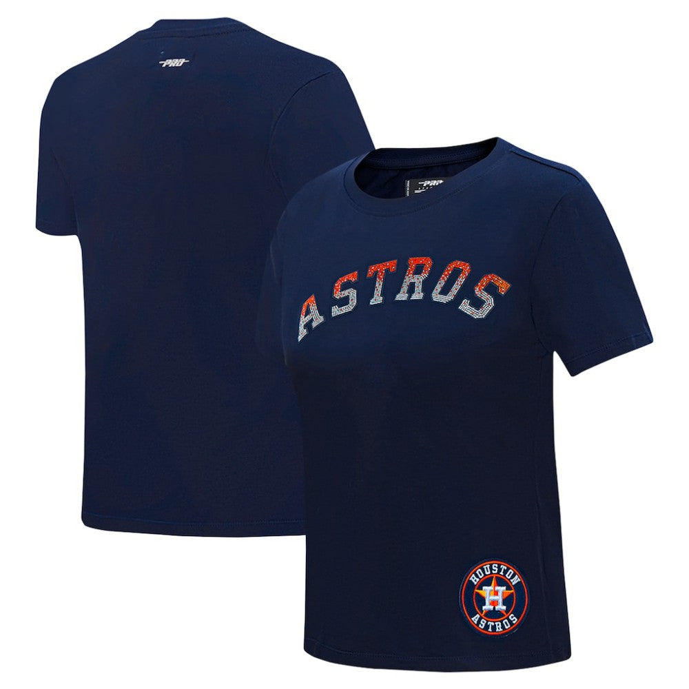 Houston Astros Pro Standard Women's Rhinestone Slim Fit T-Shirt Navy