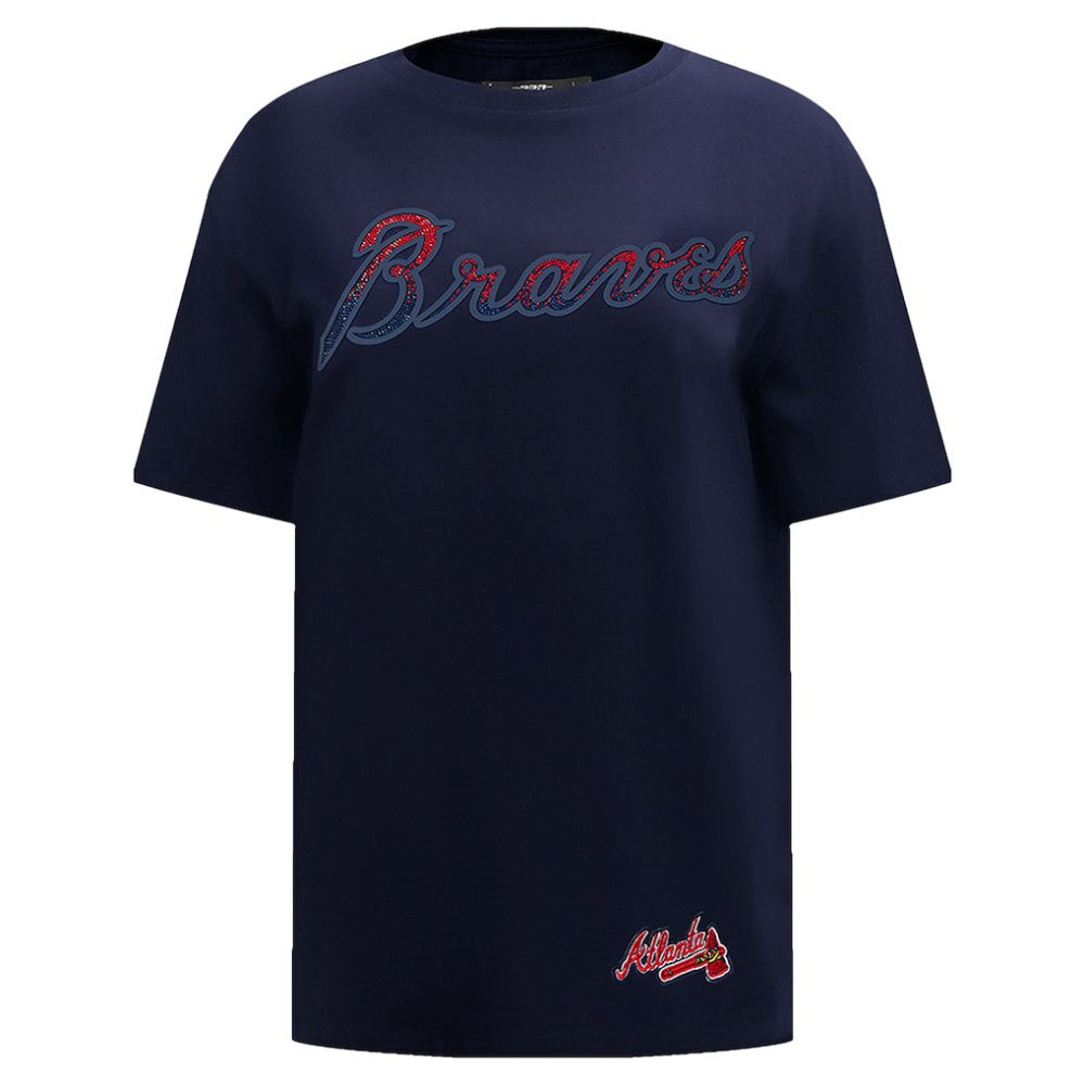 Atlanta Braves Pro Standard Women's Rhinestone Slim Fit T-Shirt Navy