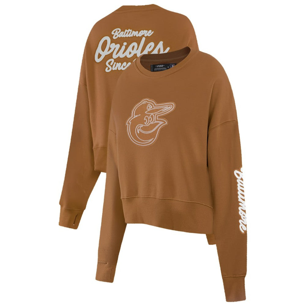 Baltimore Orioles Pro Standard Women's Paint The City Pullover Cropped Sweatshirt Brown