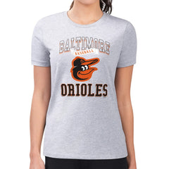 Baltimore Orioles G-III 4Her by Carl Banks Women's Super-Slim Fit Lightweight Team Logo Graphic T-Shirt Heather Gray