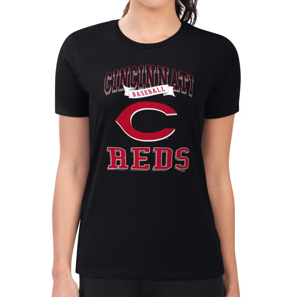 Cincinnati Reds G-III 4Her by Carl Banks Women's Super-Slim Fit Lightweight Team Logo Graphic T-Shirt Black