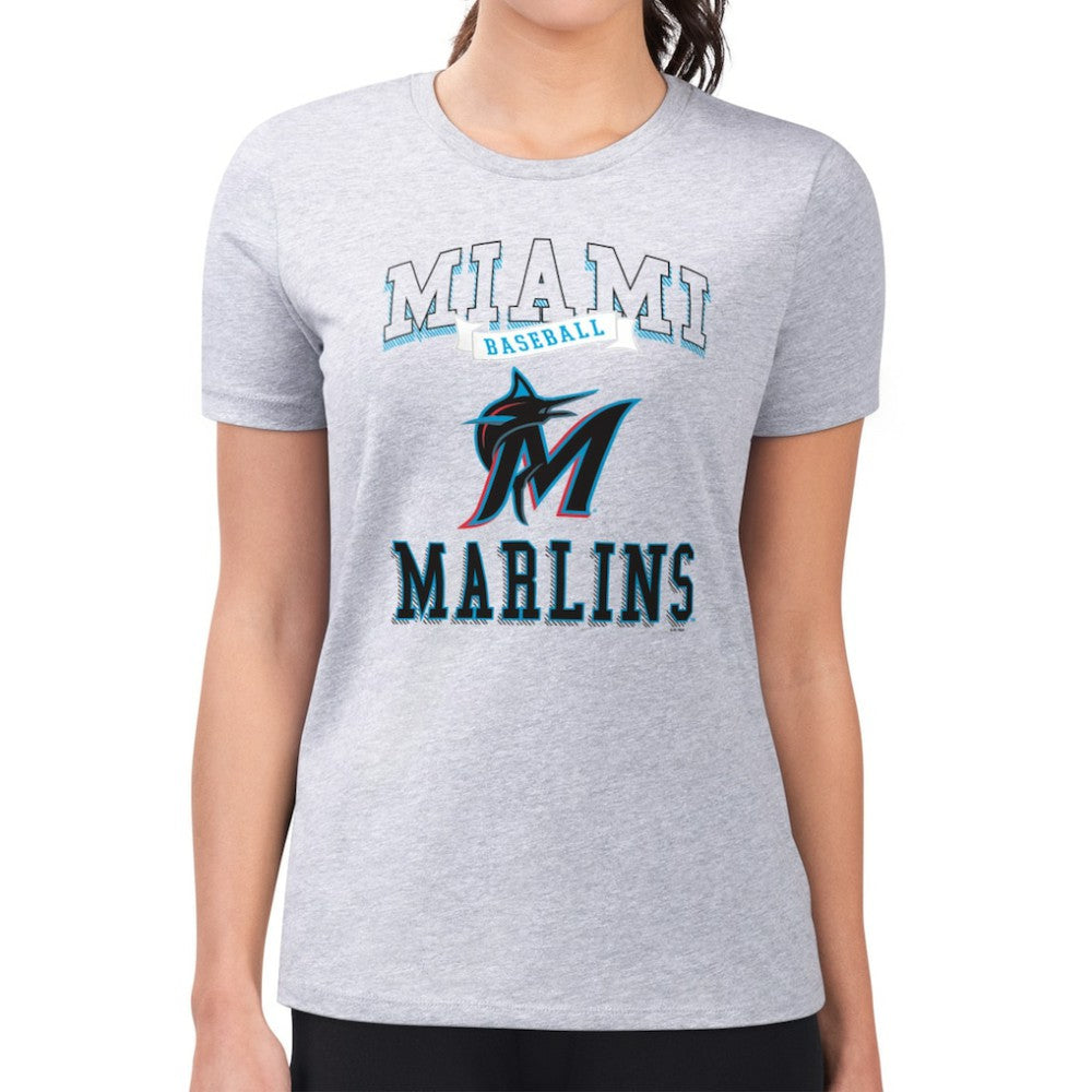 Miami Marlins G-III 4Her by Carl Banks Women's Super-Slim Fit Lightweight Team Logo Graphic T-Shirt Heather Gray