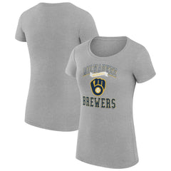Milwaukee Brewers G-III 4Her by Carl Banks Women's Super-Slim Fit Lightweight Team Logo Graphic T-Shirt Heather Gray