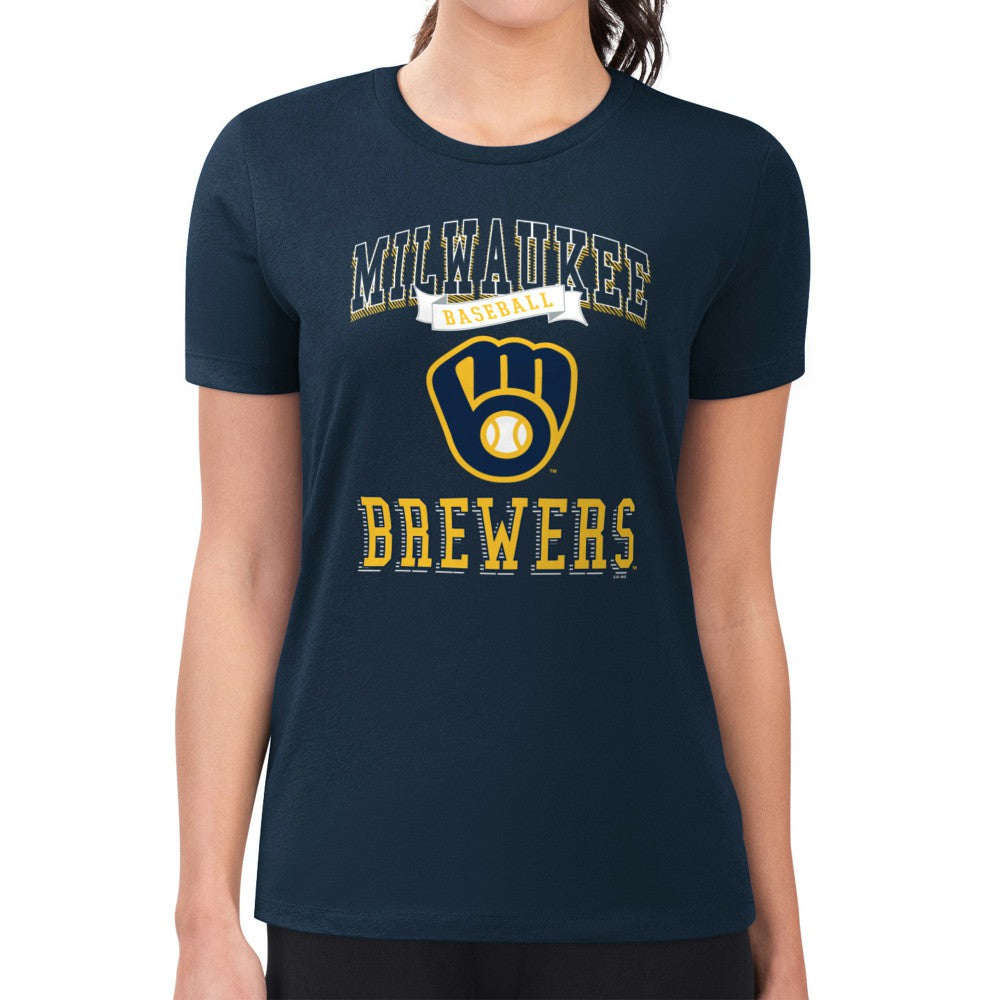 Milwaukee Brewers G-III 4Her by Carl Banks Women's Super-Slim Fit Lightweight Team Logo Graphic T-Shirt Navy