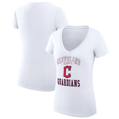 Cleveland Guardians G-III 4Her by Carl Banks Women's Super-Slim Fit Lightweight Team Logo Graphic V-Neck T-Shirt White