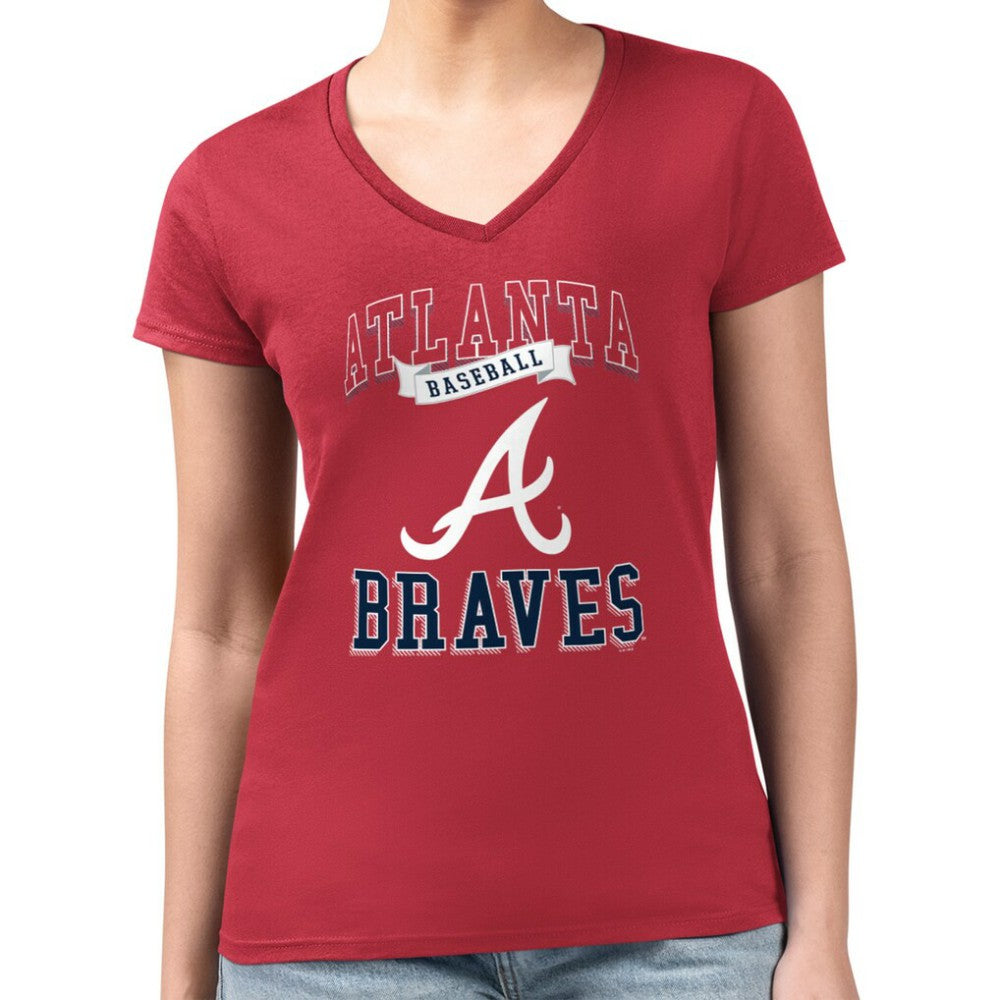 Atlanta Braves G-III 4Her by Carl Banks Women's Super-Slim Fit Lightweight Team Logo Graphic V-Neck T-Shirt Red