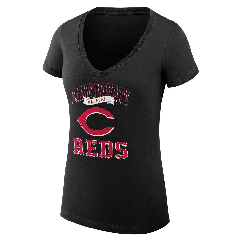Cincinnati Reds G-III 4Her by Carl Banks Women's Super-Slim Fit Lightweight Team Logo Graphic V-Neck T-Shirt Black