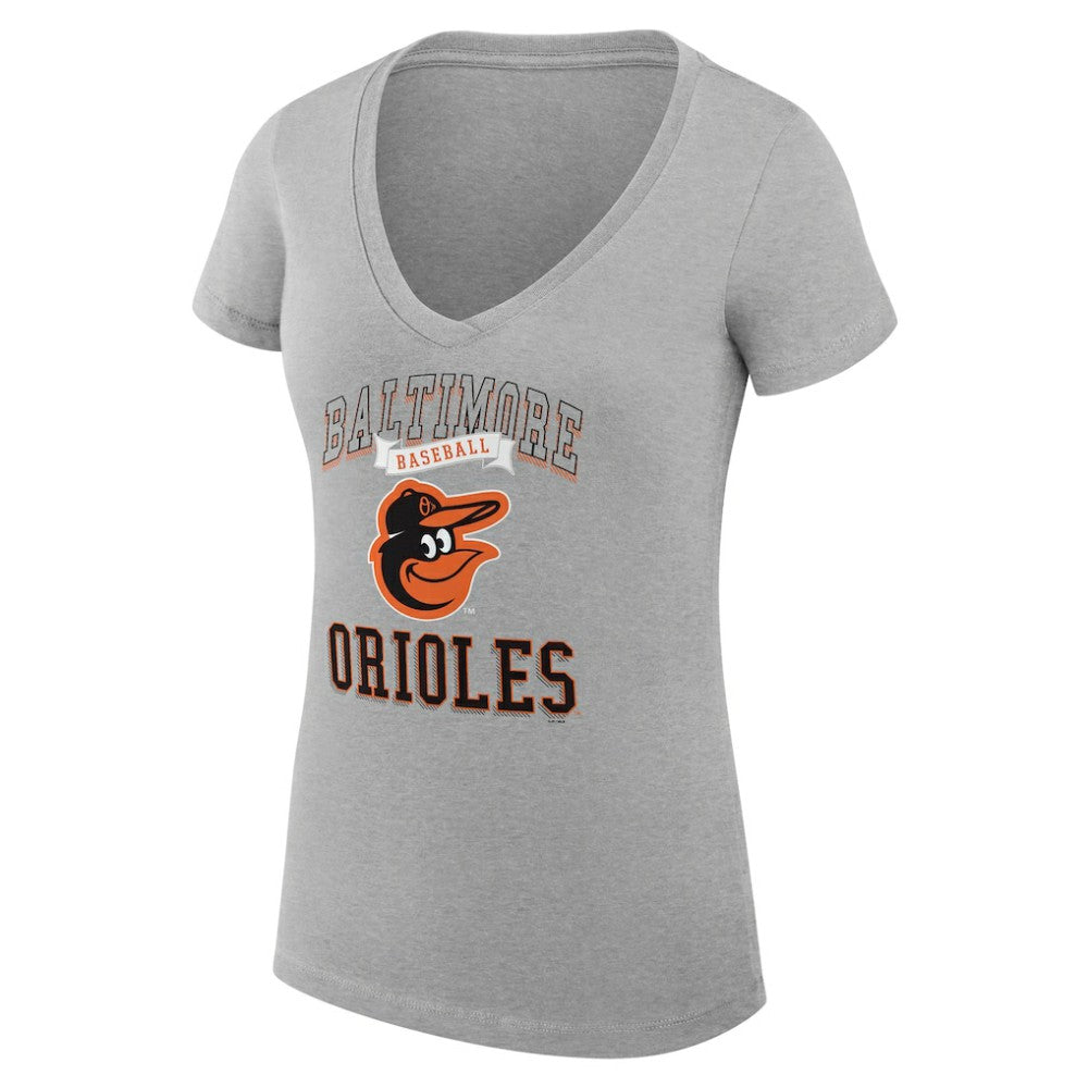 Baltimore Orioles G-III 4Her by Carl Banks Women's Super-Slim Fit Lightweight Team Logo Graphic V-Neck T-Shirt Heather Gray