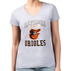 Baltimore Orioles G-III 4Her by Carl Banks Women's Super-Slim Fit Lightweight Team Logo Graphic V-Neck T-Shirt Heather Gray