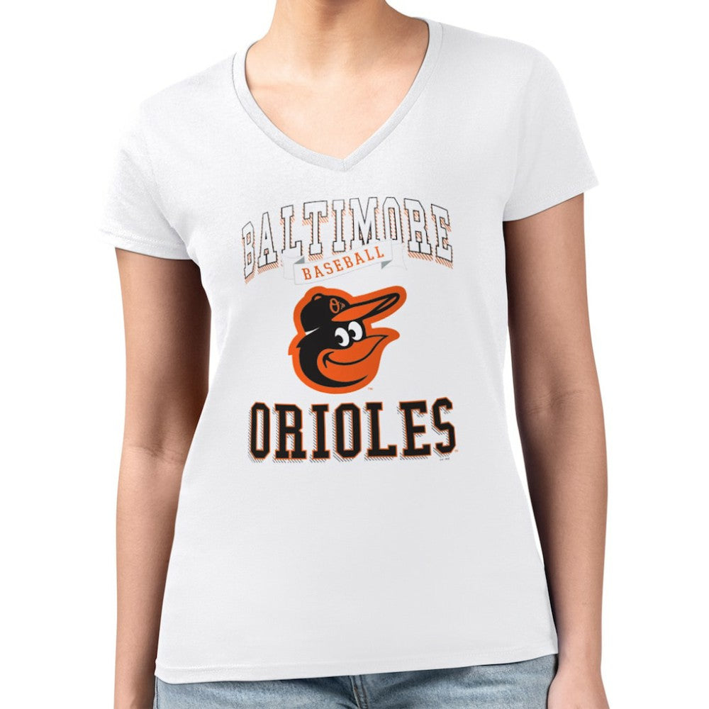 Baltimore Orioles G-III 4Her by Carl Banks Women's Super-Slim Fit Lightweight Team Logo Graphic V-Neck T-Shirt White