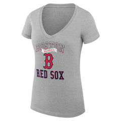 Boston Red Sox G-III 4Her by Carl Banks Women's Super-Slim Fit Lightweight Team Logo Graphic V-Neck T-Shirt Heather Gray