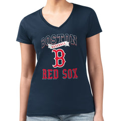 Boston Red Sox G-III 4Her by Carl Banks Women's Super-Slim Fit Lightweight Team Logo Graphic V-Neck T-Shirt Navy