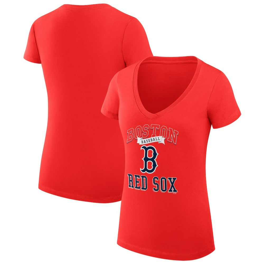 Boston Red Sox G-III 4Her by Carl Banks Women's Super-Slim Fit Lightweight Team Logo Graphic V-Neck T-Shirt Red
