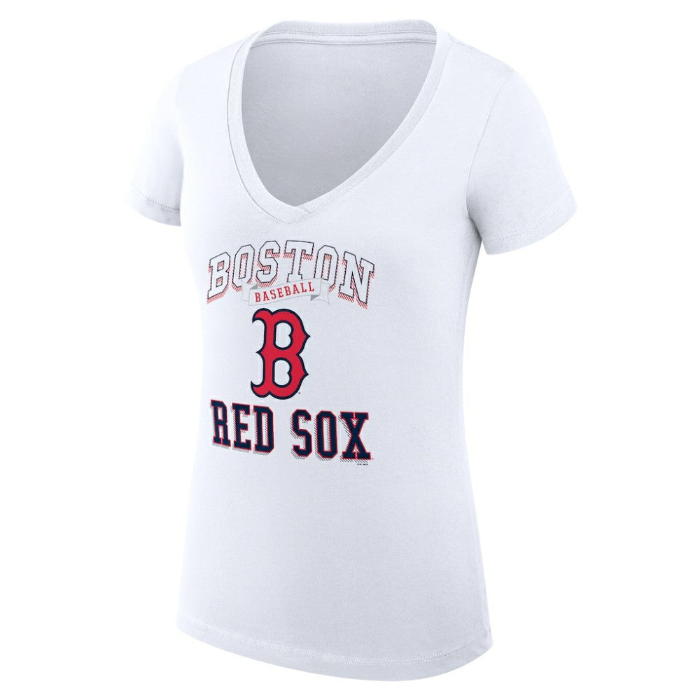Boston Red Sox G-III 4Her by Carl Banks Women's Super-Slim Fit Lightweight Team Logo Graphic V-Neck T-Shirt White