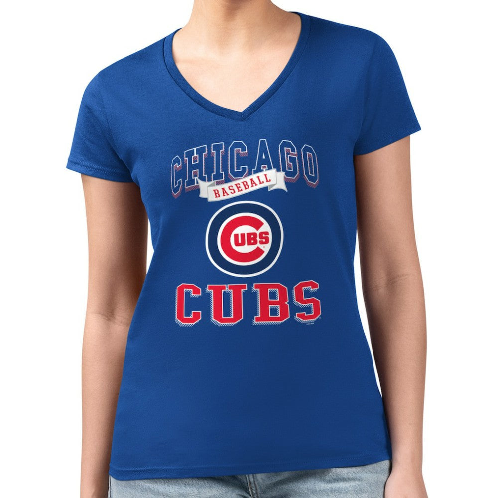 Chicago Cubs G-III 4Her by Carl Banks Women's Super-Slim Fit Lightweight Team Logo Graphic V-Neck T-Shirt Royal