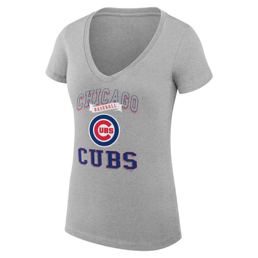 Chicago Cubs G-III 4Her by Carl Banks Women's Super-Slim Fit Lightweight Team Logo Graphic V-Neck T-Shirt Heather Gray