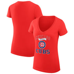 Chicago Cubs G-III 4Her by Carl Banks Women's Super-Slim Fit Lightweight Team Logo Graphic V-Neck T-Shirt Red