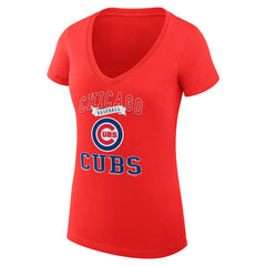 Chicago Cubs G-III 4Her by Carl Banks Women's Super-Slim Fit Lightweight Team Logo Graphic V-Neck T-Shirt Red