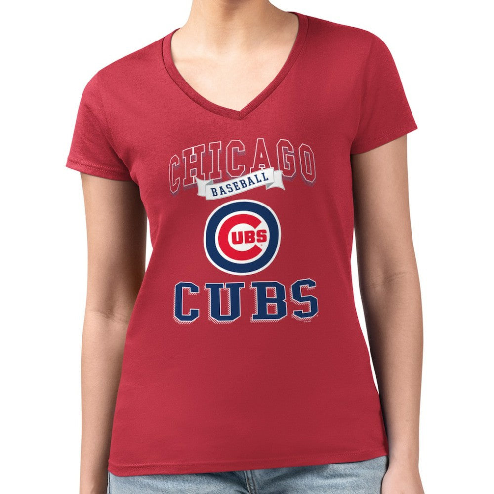Chicago Cubs G-III 4Her by Carl Banks Women's Super-Slim Fit Lightweight Team Logo Graphic V-Neck T-Shirt Red
