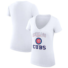 Chicago Cubs G-III 4Her by Carl Banks Women's Super-Slim Fit Lightweight Team Logo Graphic V-Neck T-Shirt White