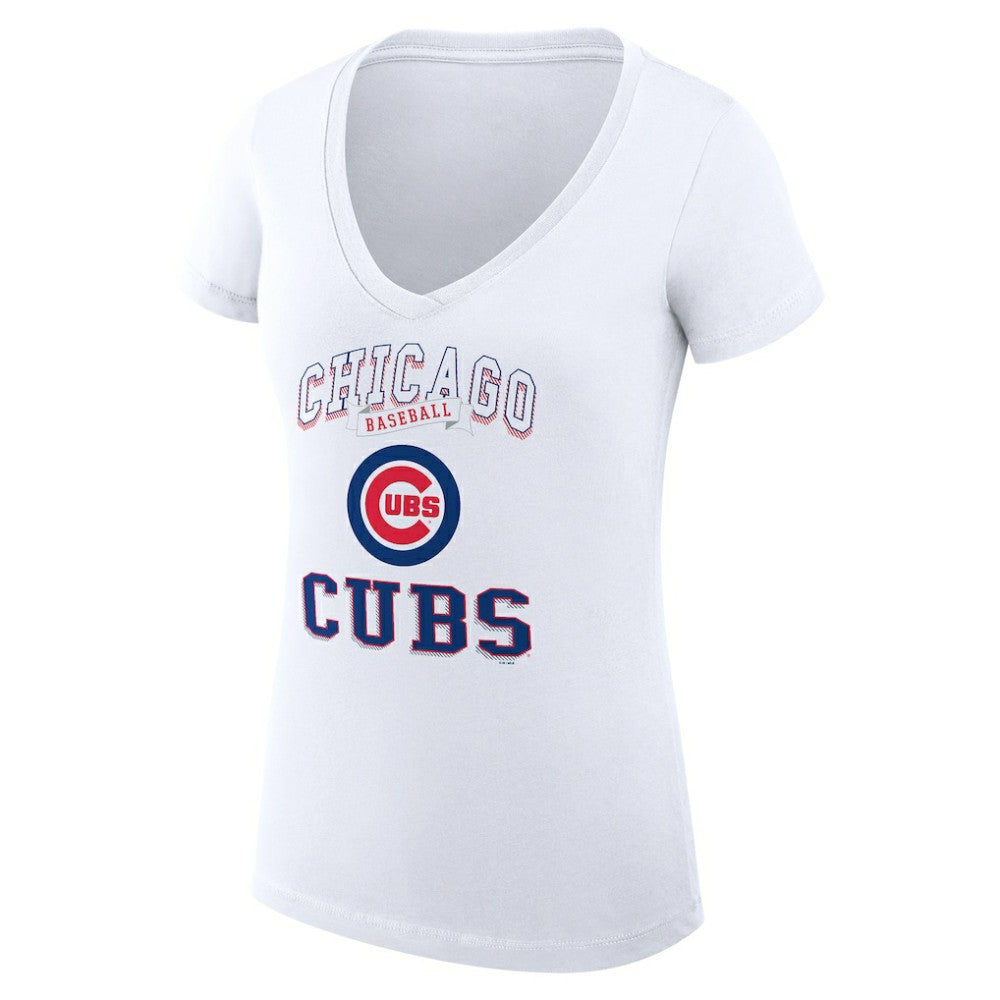 Chicago Cubs G-III 4Her by Carl Banks Women's Super-Slim Fit Lightweight Team Logo Graphic V-Neck T-Shirt White
