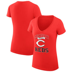 Cincinnati Reds G-III 4Her by Carl Banks Women's Super-Slim Fit Lightweight Team Logo Graphic V-Neck T-Shirt Red