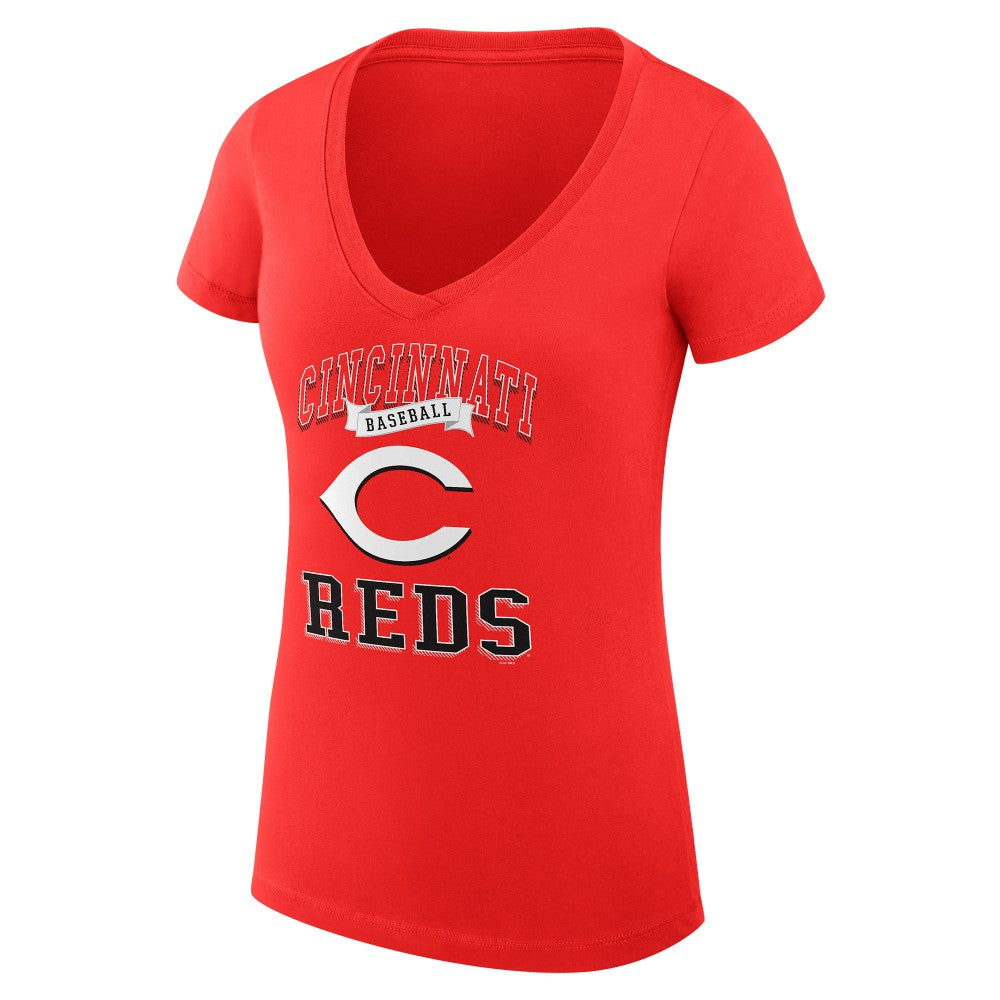 Cincinnati Reds G-III 4Her by Carl Banks Women's Super-Slim Fit Lightweight Team Logo Graphic V-Neck T-Shirt Red