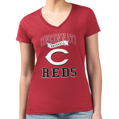 Cincinnati Reds G-III 4Her by Carl Banks Women's Super-Slim Fit Lightweight Team Logo Graphic V-Neck T-Shirt Red