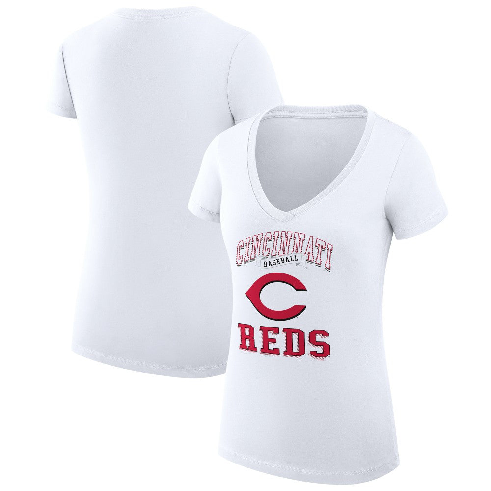 Cincinnati Reds G-III 4Her by Carl Banks Women's Super-Slim Fit Lightweight Team Logo Graphic V-Neck T-Shirt White