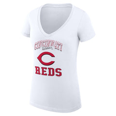 Cincinnati Reds G-III 4Her by Carl Banks Women's Super-Slim Fit Lightweight Team Logo Graphic V-Neck T-Shirt White