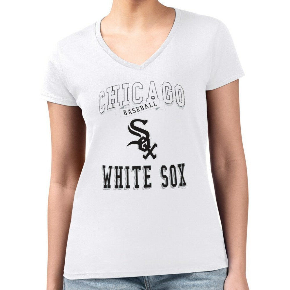 Chicago White Sox G-III 4Her by Carl Banks Women's Super-Slim Fit Lightweight Team Logo Graphic V-Neck T-Shirt White