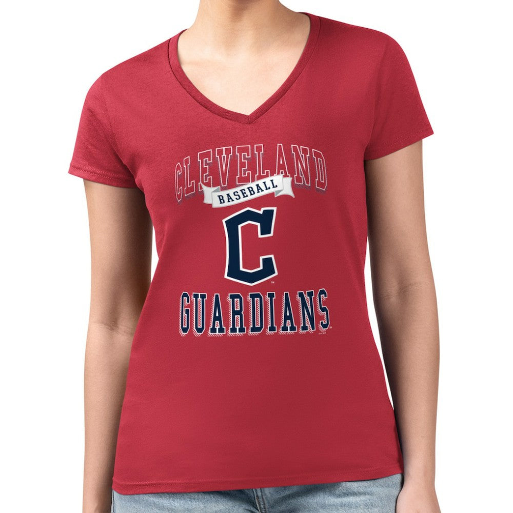 Cleveland Guardians G-III 4Her by Carl Banks Women's Super-Slim Fit Lightweight Team Logo Graphic V-Neck T-Shirt Red