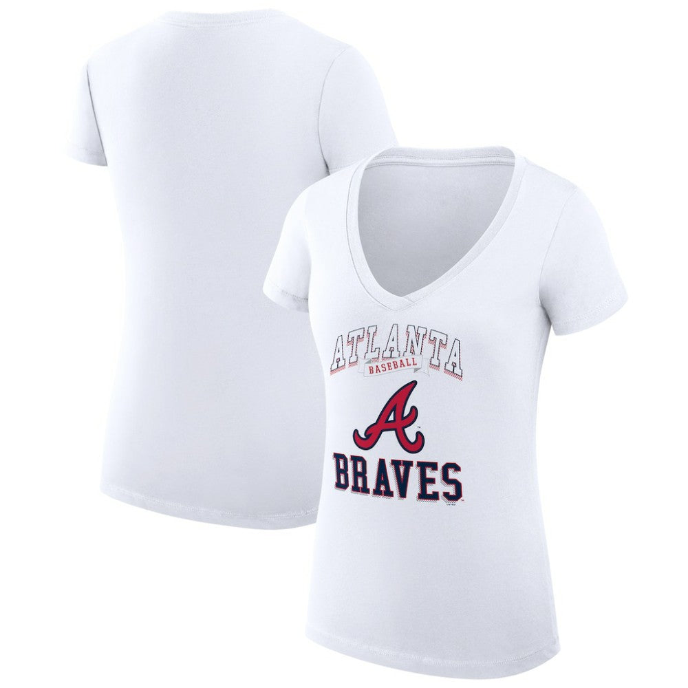 Atlanta Braves G-III 4Her by Carl Banks Women's Super-Slim Fit Lightweight Team Logo Graphic V-Neck T-Shirt White