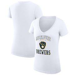 Milwaukee Brewers G-III 4Her by Carl Banks Women's Super-Slim Fit Lightweight Team Logo Graphic V-Neck T-Shirt White