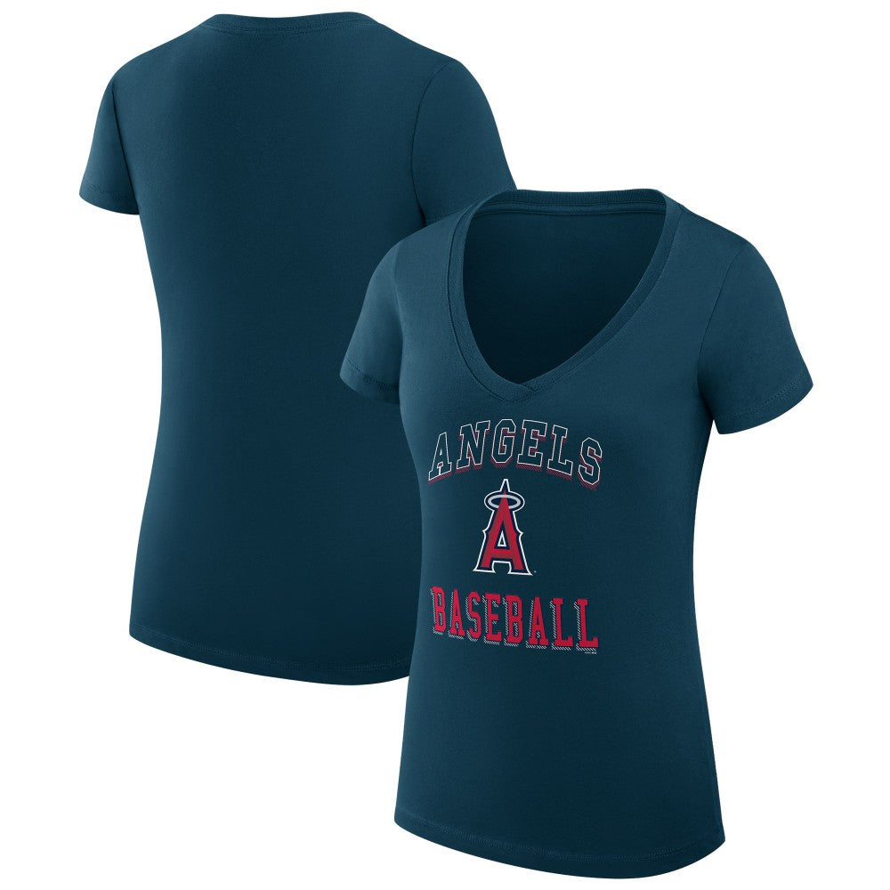 Los Angeles Angels G-III 4Her by Carl Banks Women's Super-Slim Fit Lightweight Team Logo Graphic V-Neck T-Shirt Navy