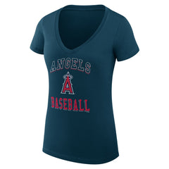 Los Angeles Angels G-III 4Her by Carl Banks Women's Super-Slim Fit Lightweight Team Logo Graphic V-Neck T-Shirt Navy