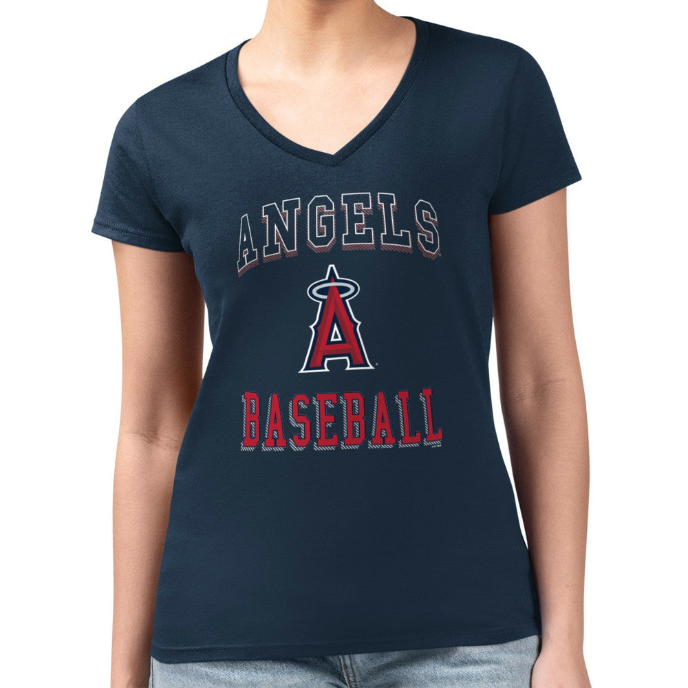 Los Angeles Angels G-III 4Her by Carl Banks Women's Super-Slim Fit Lightweight Team Logo Graphic V-Neck T-Shirt Navy