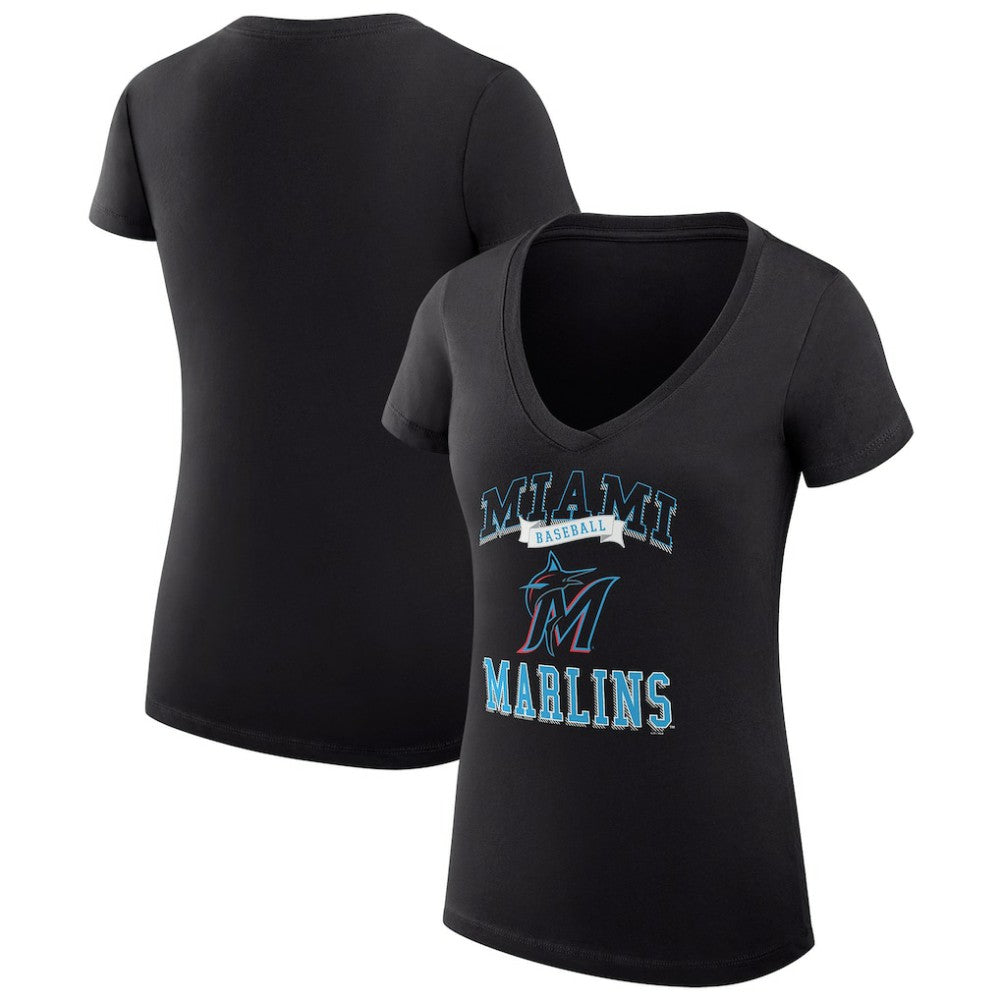 Miami Marlins G-III 4Her by Carl Banks Women's Super-Slim Fit Lightweight Team Logo Graphic V-Neck T-Shirt Black