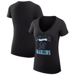 Miami Marlins G-III 4Her by Carl Banks Women's Super-Slim Fit Lightweight Team Logo Graphic V-Neck T-Shirt Black
